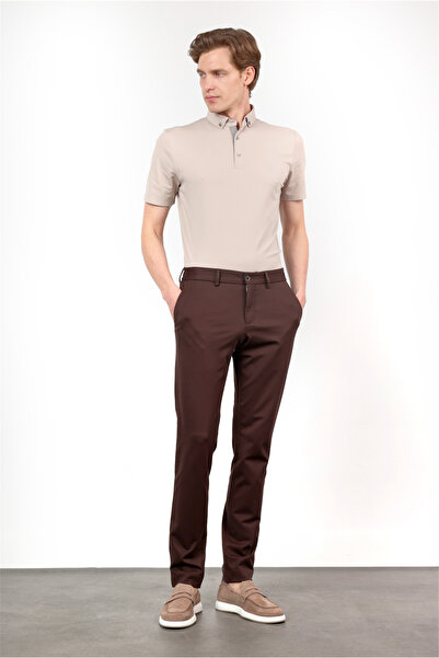 İmza Brown Side Pocket Self-Patterned Knitted Jogger Slim Fit Stretchy Trouse...