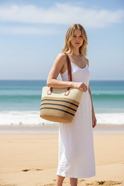 Aware Time Women's Straw Lined Zippered Shoulder Bag