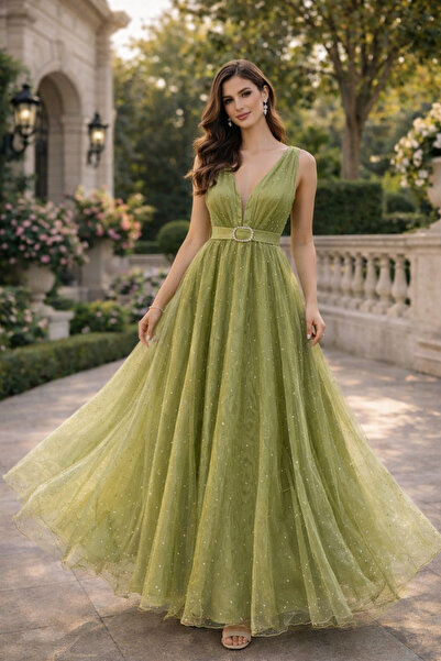 Divin store Κομψό ελαιδί φόρεμα από οργαντίνα με πουά.