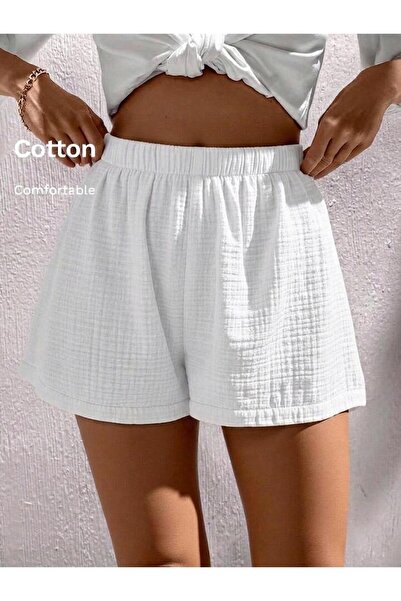 LOUİSA Γυναικείο σορτς από λευκό υφαντό ύφασμα μουσελίνας με άνετη εφαρμογή