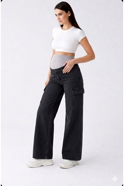 FİDAN FASHİON Pantaloni de maternitate FDN LYCRA CARGO JEAN, cu panou de susț...