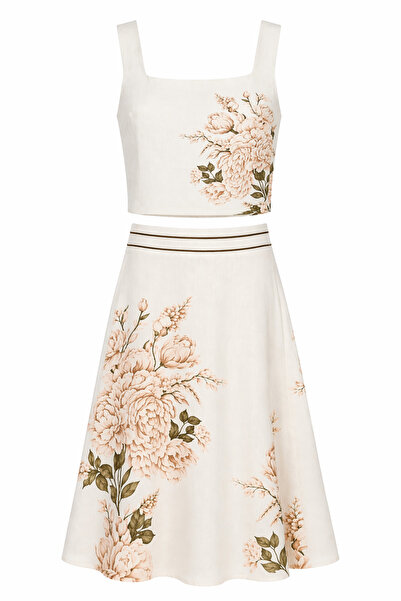 HAZELANNA Σετ μπλούζα-φούστα με μοτίβο λουλουδιών σε απαλό τόνο