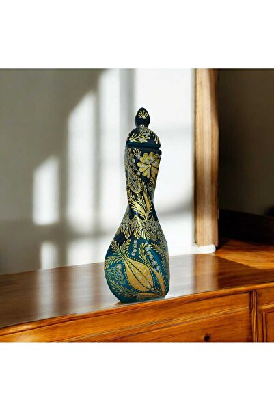 sema çini el işi altınyaldız süslemeli turkuaz 30 cm vazo