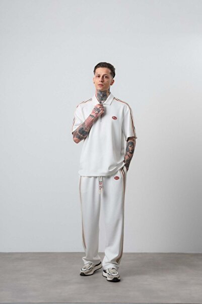 Respire Men's Champ Stripe Detailed Regular Fit Tracksuit Set Ecru