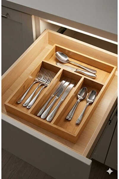 Funny Life Φυσικό Ξύλινο Συρταρωτό Στήριγμα Μαχαιροπίρουνων & Οργανωτής