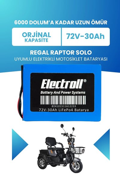 ELECTROLL Regal Raptor Solo Batarya (Standart Kapasite) LiFePO4 72V 30Ah Elektrikli Motosiklet Bataryası
