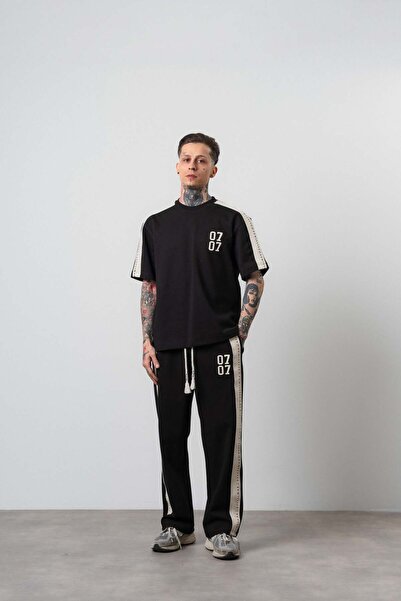 Respire Men's 07 Stripe Detailed Regular Fit Tracksuit Set Black