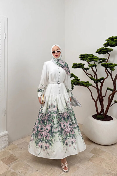 MODA S&S BZLİNE Ανοιξιάτικο φόρεμα με ριγέ γιακά και φλοράλ σχέδιο