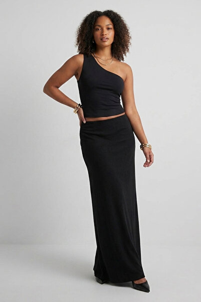 fablair Ψηλόμεση μακριά ίσια φούστα από ελαστικό ύφασμα Κομψή βασική μάξι φούστα