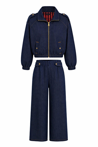 HAZELANNA Χρυσό Σετ Μπουφάν και Παντελόνι με Λεπτομέρειες