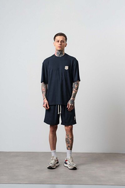 Respire Men's Route 07 Arma Detailed Regular Fit T-Shirt Shorts Set Navy Blue