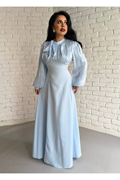 moneta boutique Βραδινό φόρεμα τεσεττούρ με δέσιμο στο λαιμό και λεπτομέρειες...