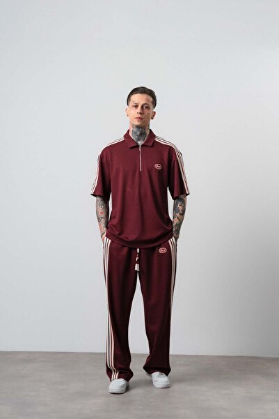 Respire Men's Champ Stripe Detailed Regular Fit Tracksuit Set Burgundy
