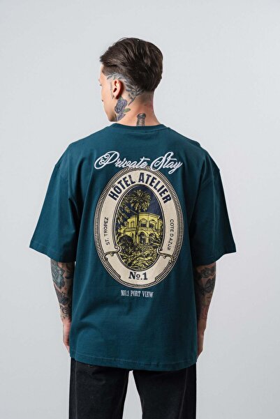 Respire Ανδρικό T-Shirt με Ιδιωτική Στάμπα Oversize Σμαραγδί