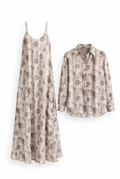 HAZELANNA Σετ φόρεμα-πουκάμισο με σχέδια σε καφέ αποχρώσεις