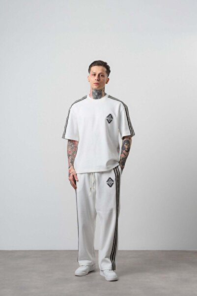 Respire Men's Striped Detailed Regular Fit Tracksuit Set Ecru