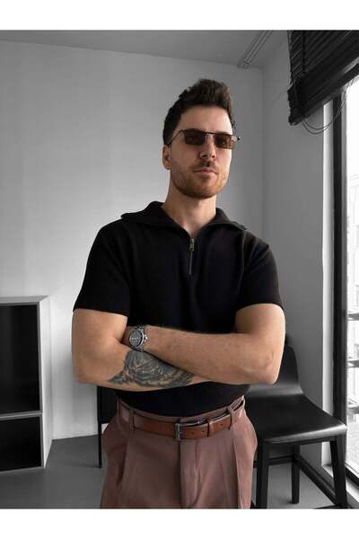 elkumoda Ανδρικό μπλουζάκι Old Money με μισό φερμουάρ και λαιμόκοψη πόλο, στε...