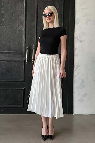 Seeh Λευκή πλισέ γυναικεία φούστα μήκους midi SH374