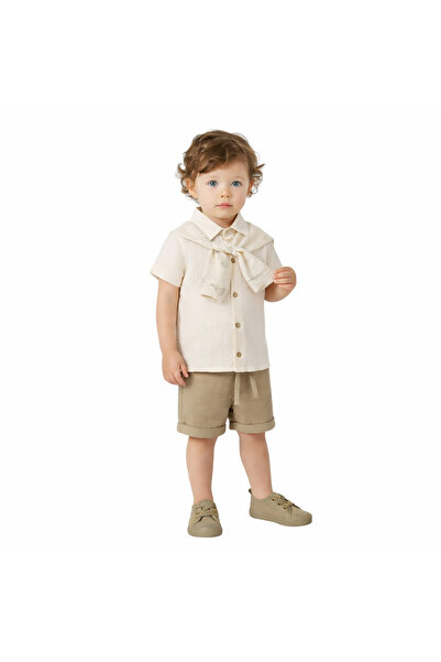 Consept Baby Boy Beige Shirt Brown Shorts Set Stylish Summer Outfit