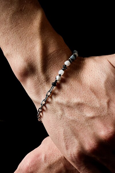 Ricco Jewellery 925 Ayar Gümüş El Yapımı Doğal Akuamarin Bileklik