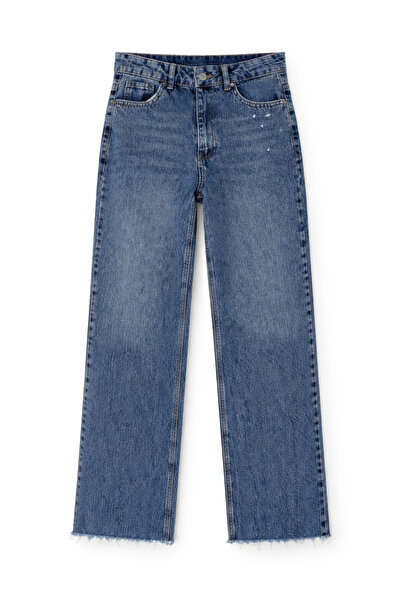 HAZELANNA Μπλε τζιν με φαρδιά μπατζάκια και κοπή λέιζερ