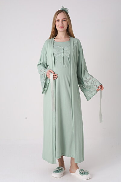 Lohusa Homewear New Season Green Maternity Stylish Lace Detailed Summer Desig...