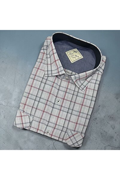 EREN STYLE Λινό κλασικό πουκάμισο από 100% βαμβάκι με κοντά μανίκια και αντιι...