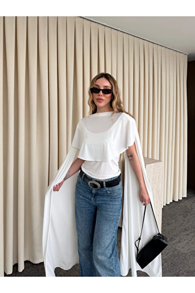 Laluvia Λευκή Μπλούζα με Αντιανεμικό Μανίκι - 1030