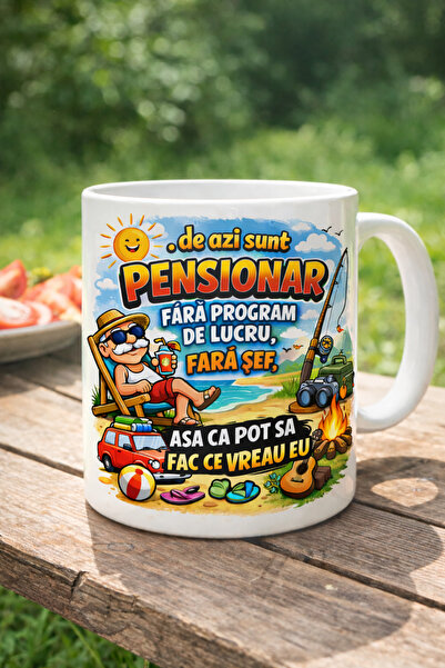 OEM Cana ceramica personalizata - De azi sunt pensionar - Cadoul perfect