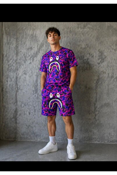 vorian Bape Tshirt and Shorts Printed Purple - Pink Adult Unisex Two-Piece Set