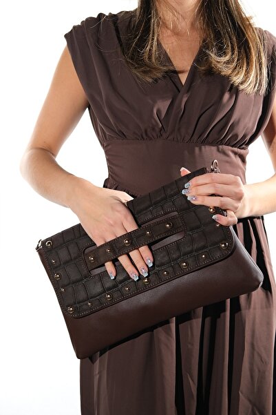 LuviShoes Γυναικεία τσάντα clutch ASHE Brown Print Trocley