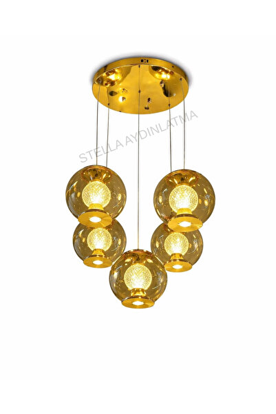Stella Gold altın cam sarkıt avize ledli led avize altın ledli tasarruflu avi...