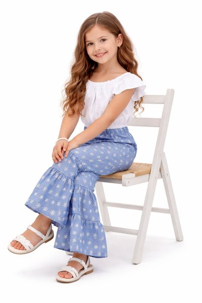 özge başaran Kız Çocuk 2’li Poplin Bluz Denim Takım