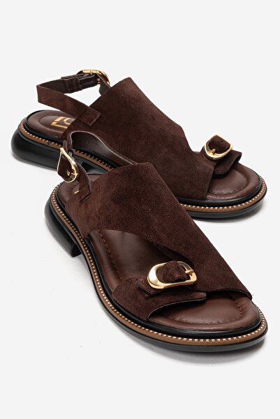 LuviShoes Γυναικεία σανδάλια CRUEL από γνήσιο δέρμα καφέ σουέντ