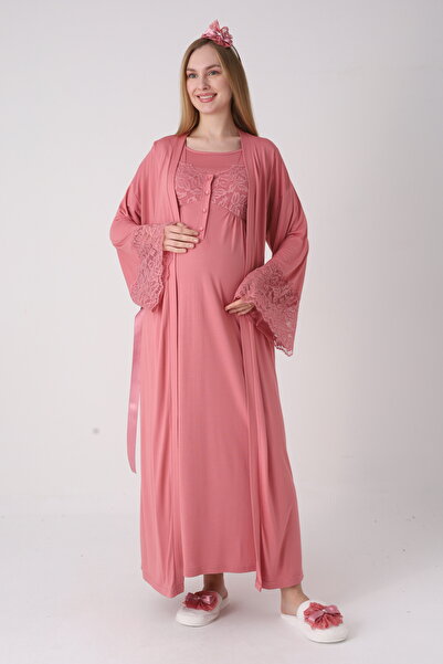 Lohusa Homewear Νέα σεζόν Σετ νυχτικών με δαντέλα με λεπτομέρειες και κουμπιά...