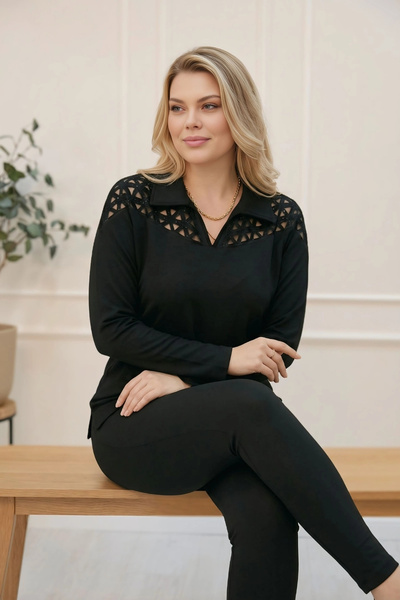 aytemas Laser Cut Shirt Collar Stone Detailed Blouse