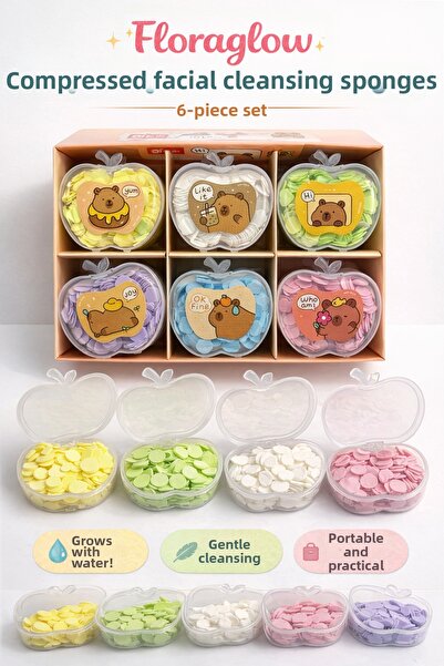 Floraglow 6-Color Compressed Hand and Face Cleansing Soap – Disposable Makeup Removal Pad Set
