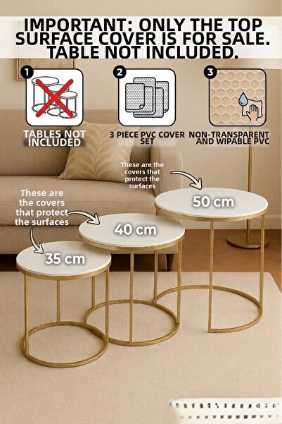 Rona Home غطاء طاولة قهوة عصري أنيق مكون من 3 قطع، قابل للمسح، مقاوم للبقع، غ...