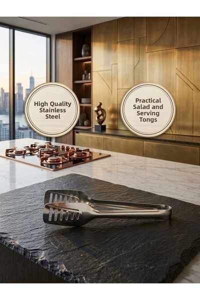 VESTA Concept Stainless Steel Non-Tarnish Salad and Pasta Tongs Set - Practic...