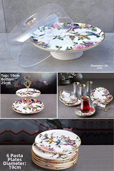 Pinkev Flora 20 Piece Ceramic Cake Presentation Plate Set - Kup118F