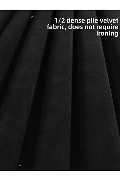 Demor Home 1/2 Dense Pleated Panther Black Velvet Textured Background Curtain...