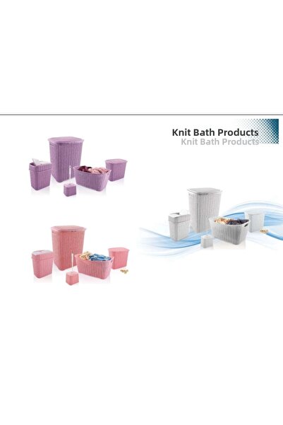 Generic Brand 5 Piece Mesh Patterned Plastic Bathroom Set Laundry Basket Dete...