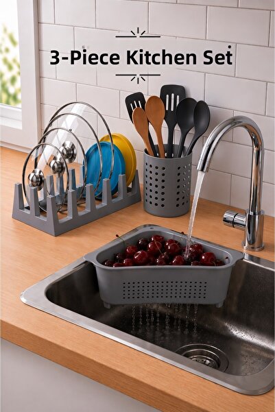 Fevito Πρακτικός οργανωτής κουζίνας για πάγκο εργασίας, σετ 3 τεμαχίων, οργαν...