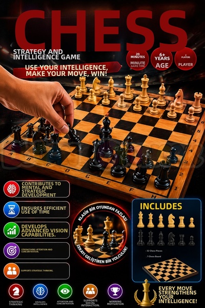 Doğan Oyuncak Dünyası Wooden Chess Game - Mind and Intelligence Game - Moli C...