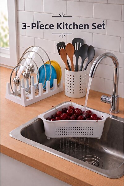 Fevito Πρακτικός οργανωτής κουζίνας για πάγκο εργασίας, σετ 3 τεμαχίων, οργαν...