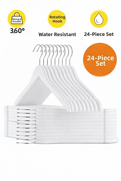LUXQEN 24 Pieces of Clothes Hangers Wood Look Plastic White Hangers Trousers ...