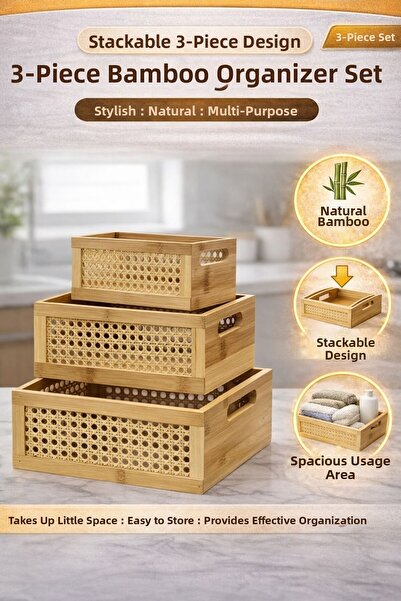 Funny Life Σετ οργάνωσης από μπαμπού 3 τεμαχίων, οργανωτής συρταριών ντουλάπα...