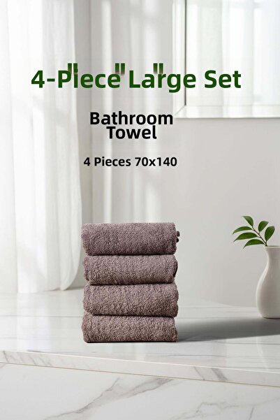 Cotto Home Σετ 4 τεμαχίων ριγέ γκρι μαλακές βαμβακερές πετσέτες μπάνιου 70x14...