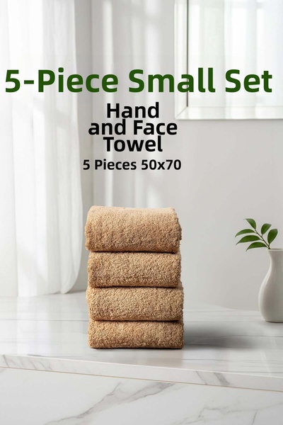 Cotto Home Σετ 4 τεμαχίων ριγέ μπεζ μαλακές βαμβακερές πετσέτες χεριών και πρ...