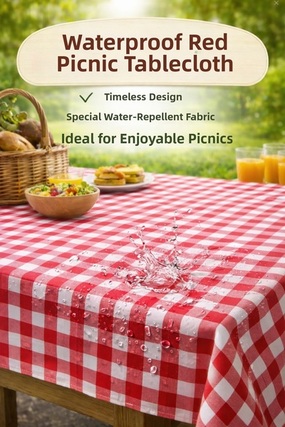 pinlock Checkered Tablecloth Picnic Cover, Multi-Purpose Cover Red and White Picnic Cover Tablecloth 200X150 cm